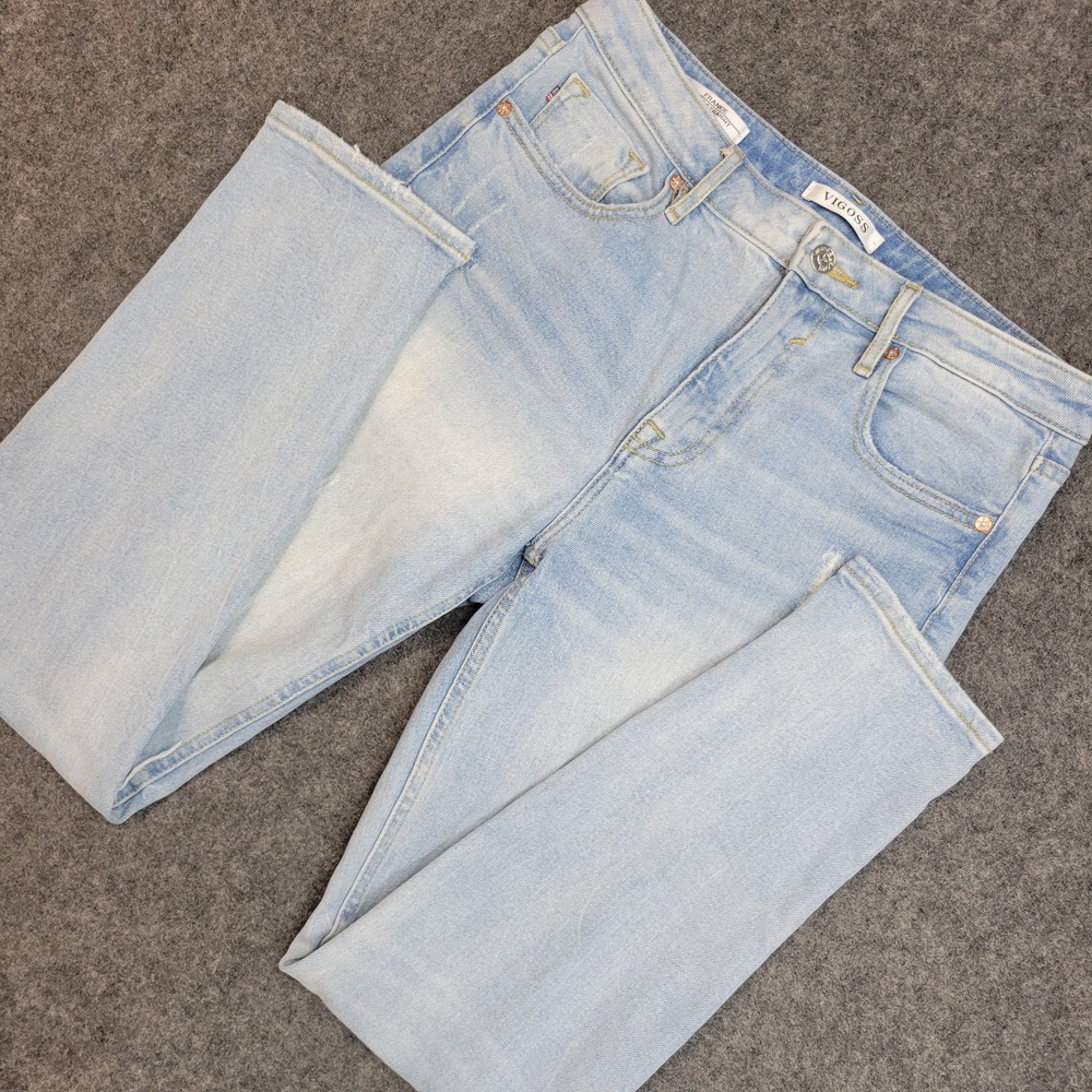 Vigoss Jeans‎ Womens 27 Blue Denim Y2k Distressed Frankie Slim Fit Straight Leg